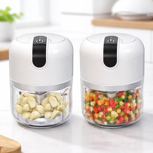 Coppia Tritatutto Elettrico Più Venduto per Aglio e Cipolla, Mini Chopper Elettrico Resistente, Robot da Cucina per Frutta e Verdura per Uso Domestico, Tritatutto per Alimenti per Neonati