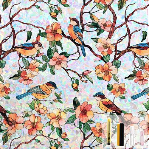 KROMAPOLIS Sichtschutzfolie Fenster Innen, Buntglas Fensterfolie Regenbogeneffekt, Klebefolie Fenster Sichtschutz, 3D Statische Fensterfolie Fensterdekoration UV-Schutz Küche Schränke - 90x200cm