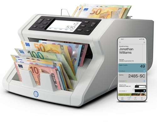 Safescan 2485-SC Money Counting Machine that Value Counts Mixed Notes - Cash Counting Machine with 8-Point Counterfeit Money Detector - Money Counter Machine with Free Safescan app