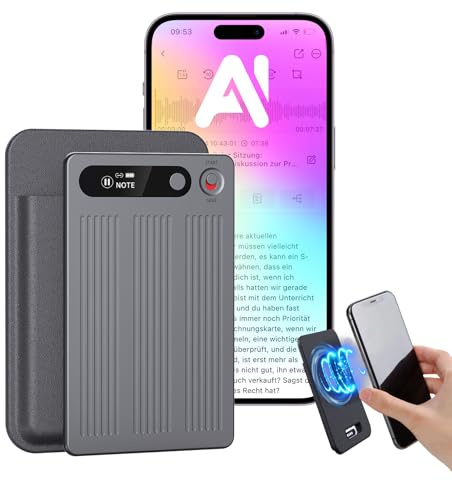 NUASI KI Digitales Diktiergerät 64GB, mit Transkribieren und Zusammenfassen | One-Touch-Aufnahme, 80+ Sprachen Übersetzung, Voice Recorder Für Meetings/Interviews/Klassen/Telefonate (mit schwarzer Hülle)