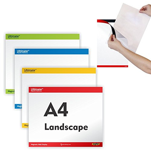 Ultimate Easy Magnetisches Wanddisplay (4er Pack) | Selbsthaftender magnetischer Blatthalter für Wand/Glastrennwand/Fenster (A5 Hochformat – A4 Querformat) - Self-adhesive Magnetic Display System