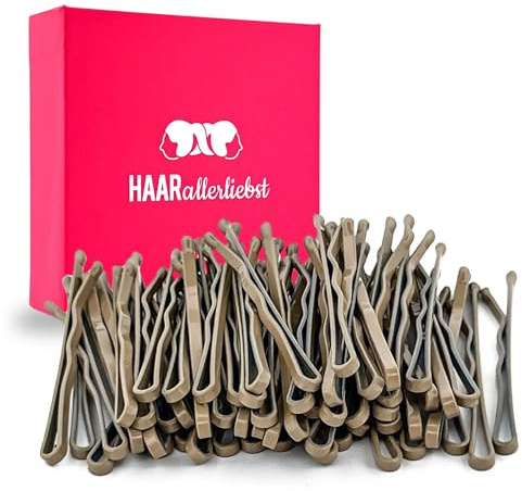 HAARallerliebst 50 Mini Haarnadeln - 3,4 cm klein Bobby Pins - beige für blonde Haare – Haarklemmen Damen & Hair Pins in pinker Box - Perfekte Haarnadel für Styling & Halt