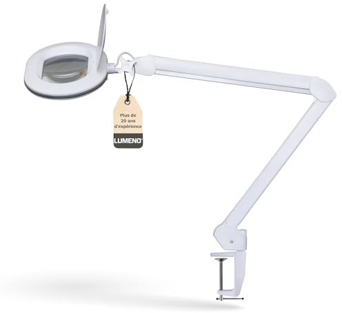 Lumeno 8615GR Lampe loupe avec grande lentille ovale 110x150 mm, 60 LED à intensité variable sur 2 niveaux, parfaite comme aide à la lecture, pour la cosmétique, 5 dioptries gris