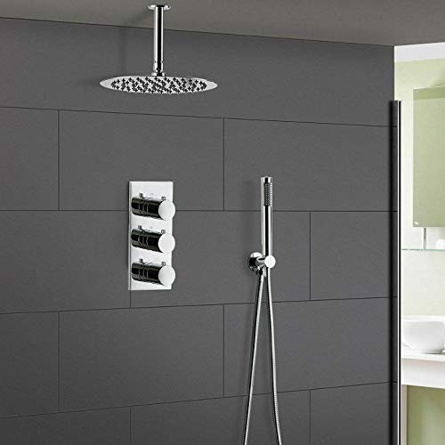 Nes Home | Lily Chrome Round 2 Way Concealed Thermostatic Shower Mixer Set - Slim Shower Head & Handset