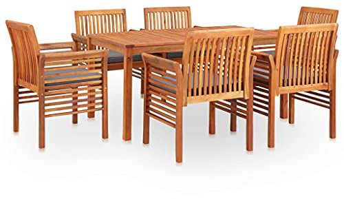 vidaXL Akazienholz Massiv Gartenmöbel 7-TLG. mit Auflagen Gartengarnitur Sitzgruppe Lounge Gartenset Sitzgarnitur Esstisch Stuhl Tisch