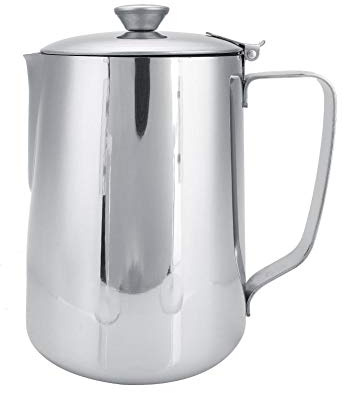 Jadeshay Pot à Lait - Tasse à café Tasse cruche à mousser Le Lait avec Couvercle en Acier Inoxydable pour café au Lait Art(1000mL)