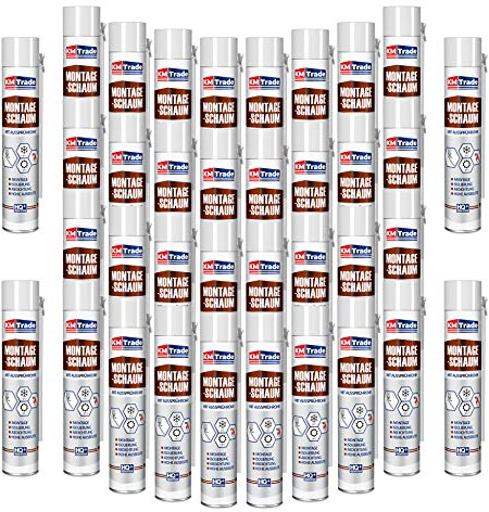 KM Trade Montageschaum mit Aussprührohr - PU-Bauschaum für Montage, Isolierung, Abdichtung, Innen & außen - 24 x 750 ml