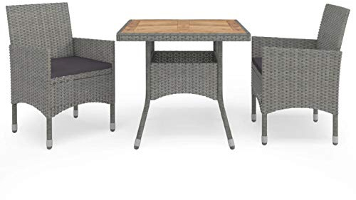 Tidyard 3-TLG. Trädgårdsmatgrupp trädgårdsuppsättning sittgrupp trädgårdsuppsättning sittuppsättning trädgårdsbord matbord stolar grå poly rotting och akaciaträ
