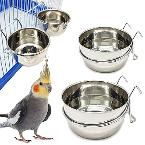 2 mangiatoia per mangiatoia per gabbia di uccelli, in acciaio inox, con gancio contenitore per alimenti, 4 misure ciotola per cibo ciondolo per uccelli pappagallo animale piccolo cane BPS-11129 * 2