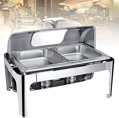 YAOYAOO Chauffe-Plat, Marmite Chauffante Traiteur Électrique pour Buffets Fête, Chafing Dish INOX avec Couvercle Visuel, Garder Les Aliments au Chaud Pendant Longtemps, Température Réglable