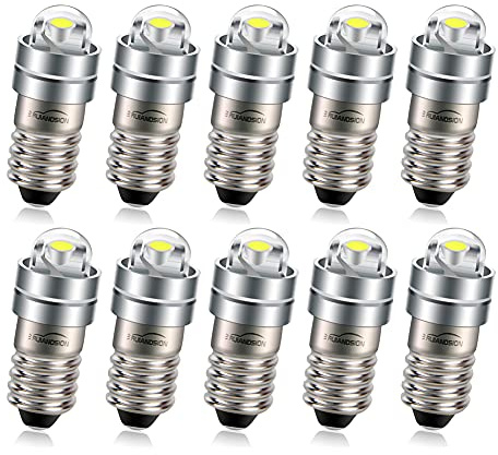Ruiandsion E5 LED Bulb White 5V 6V E5 E5.5 Screw Base LED Bulb Upgrade for Model Railway Lights (Pack of 10)