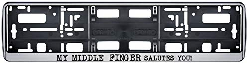 Auto Kennzeichenhalter in der Farbe Silber/Schwarz Nummernschildhalterung Auto, Nummernschildhalter lustige Sprüche Zitate Middle Finger 2 Stück