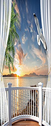 A.Monamour Türtapete Selbstklebend Türfolie Türposter 3D Balkonblick Auf Den Sonnenaufgang Über Dem Meer Vinyl Folie Türdeko Tapete Wandbild Türaufkleber Türtattoo 90 x 200 cm