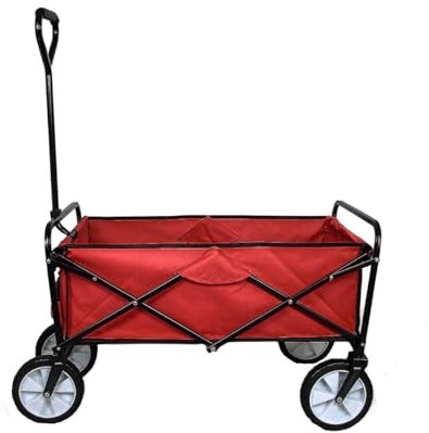 Chariot de Jardin à 4 Roues Rouge Pliable Brouette Utilité Chariot de Transport Jardin - 98 x 53 x 116 cm - Capacité 70 KG - Imperméable [Paire de Gants Gratuite]