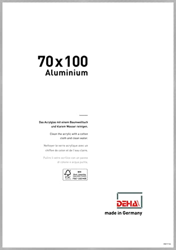 DEHA Design Bilderrahmen, 70 x 100 cm, Aluminium, Silber matt, Posterrahmen zum Aufhängen im Hoch- & Querformat, bruchsicheres Kunstglas, Tribeca
