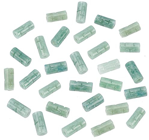 nbeads 16 Pcs Perles de Jadéite Naturelles, Colonne Gravure Fleur Charme Perles Tube Forme Jade Pierre Gemme pour DIY Bracelets Colliers Bijoux Artisanat Fabrication, Trou: 2mm