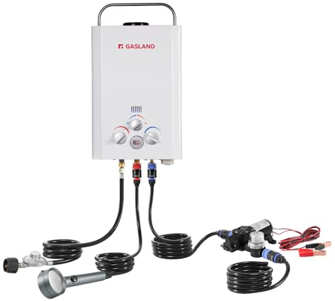 GASLAND 6L 1.58GPM Portable Propane Tankless Water Heater with Pump and 1/2 Twist-On Pipe Strainer