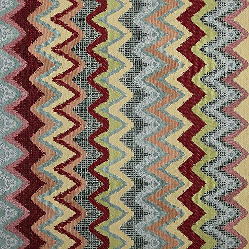 Kt KILOtela - Polsterstoff, Jacquard Gobelin, Stuhlbezug, Kissen, Kopfteil, Sofa, Taschen, verschleißfest, Nähen, 100 cm Länge x 280 cm Breite, Ziz Zag, mehrfarbig - 1 Meter