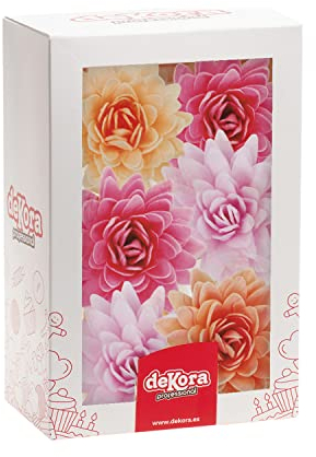 Dekora - Caja de 18 Flores de Oblea para Decorar - Flores Comestibles para Tartas - Decoración Tarta Cumpleaños de Oblea - Colores Surtidos - 5,5 cm