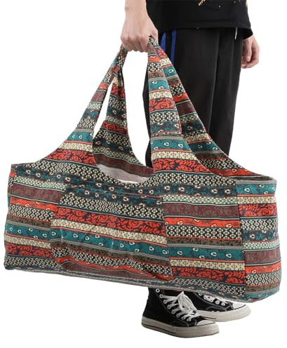 Cyrank Bolsa De Estera De Yoga De Gran Tamaño, Estera De Yoga De Estilo étnico, Estera De Yoga De Lona Transpirable, Soporte para Achique De Yoga con Bolsillo Delantero para Mujeres Y Hombres