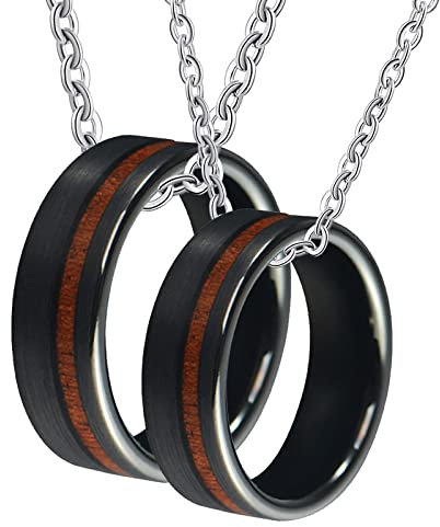 BCughia Partner Kette mit Ring, Partner Kette Ring Schwarz Halskette Gravieren 8 mm Schwarzes Ring Inlay Holz Necklace Ehefrau