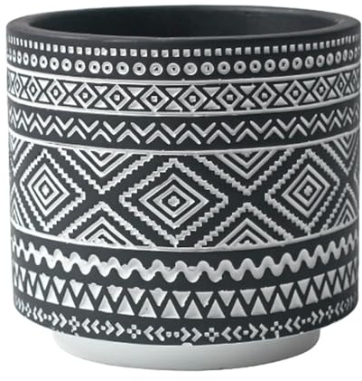 ESTINTENG Pot de fleurs en ciment respirant de style nordique bohémien avec motif géométrique pour cactus succulents d'intérieur - Noir et inférieur blanc - 13,5 x 13,5 x 11,5 cm (sans le disque)