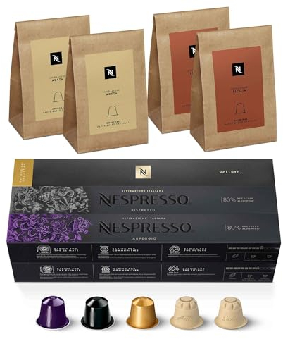 Nespresso Original - Bundle Découverte 100 Capsules de Café Espresso et Ispirazione Italiana - 20x Arpeggio, 20x Ristretto, 20x Volluto, 20x Ispirazione Aosta, 20x Ispirazione Sicilia