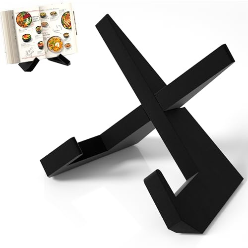 Webtrlics Cookbook Stand, Cookbook Holder for Kitchen,Black Recipe Book Holder for Counter,Wooden Plate Holder Display Stand for Tabletop (Black)