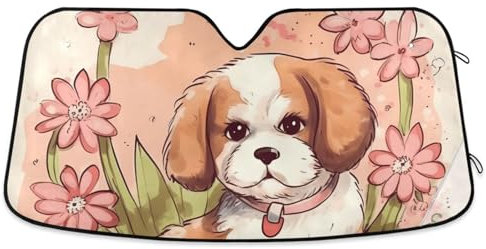 ZRWLUCKY Auto-Sonnenschutz mit Hundeblumen-Motiv, faltbar, UV-Visier, hält das Fahrzeug kühl, Auto-Sonnenschutz, Blöcke für SUV, Jeep, LKW