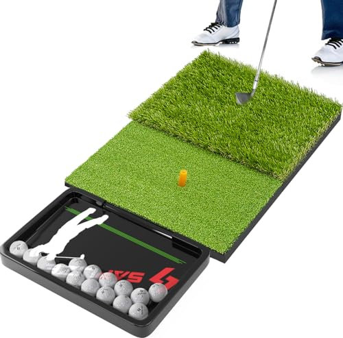 SAPLIZE Faltbare 58,4 x 40,6 cm Golfschlagmatte mit Golfball-Tablett – 2-in-1-Rasenmatte zum Schlagen, Chippen – Indoor/Outdoor Golf-Übungs- und Trainingsmatte