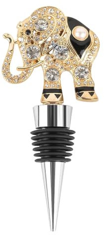 Belotus Wine Bottle Stopper Crystal Gem Pearls Elephant Animal Gold Airtight Seal-Decorative Polygonal Bottle Topper for Wine &Beverage Plug,Set of 1
