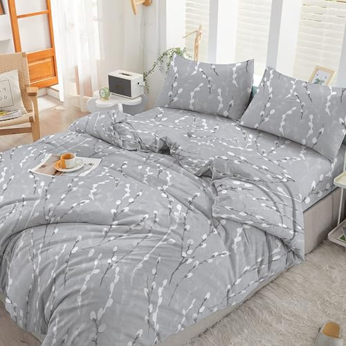 Reliancebedding Double 4PC Floral Print Duvet Cover Set 100% Egyptian Cotton 400 Thread Count Soft Breathable Hotel Quality Luxury Bedding with Pillowcases