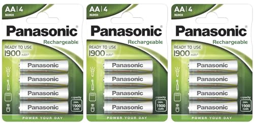 PANASONIC Lot de 3 Blisters de 4 Piles Rechargeables NiMH Mignon AA 1900 mAh Ready to Use