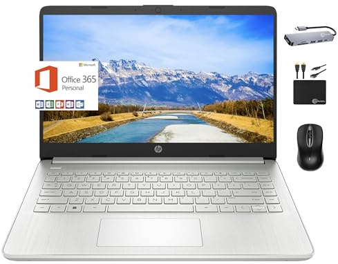 HP 2024 Premium 14 Micro-edge Portátil para Estudiantes y Negocios, Intel Quad-Core N4120, 16GB RAM, 384GB (128GB eMMC+ 256GB tarjeta), cámara web, WiFi, Windows 11S + 1 año de Office 365, accesorio