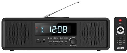 WISCENT Home Stereo System CD Player Boombox,Clear 20W RMS Sound System with FM Radio,Bluetooth,USB,MP3,AUX,Digital Dual Alarm Clock CD Players for Home