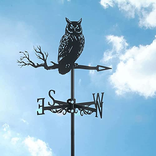 Girouette artisanale en métal, hibou envolée, oiseaux, girouette de ferme, support de toit, avec silhouette d'animal, indicateur de direction, scène de ferme, piquet de jardin, art pour jardin, c