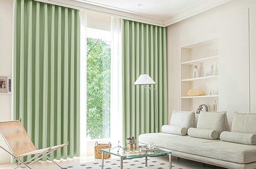 Ayoiow Blickdichter Vorhang Wohnzimmer, Thermovorhang Hitzeschutz Mit Ösen, Polyester Vorhänge Wohnzimmer 2Er Set, Hellgrün, 96X214CM
