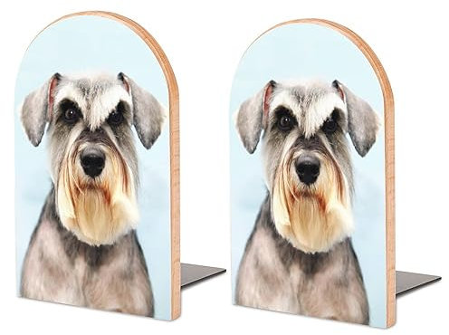 Lustige Buchstützen mit Schnauzerkopf, robuste Holz-Buchstützen für Regale, stabil, rutschfest, dekorative Buchhalter für Büro, Zuhause, Küche, Bibliothek