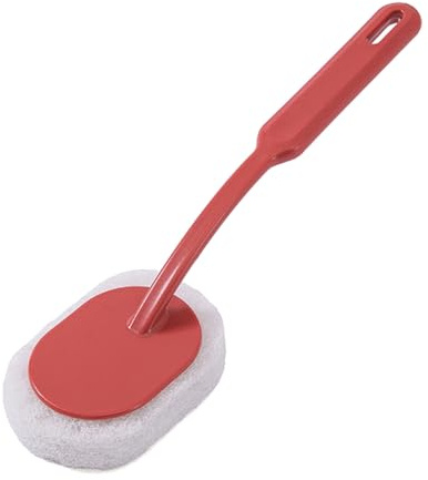 Bathroom Cleaner Shower Bathtub Tub Tile Scrubber Cleaning Brush Sponge Head Long Handle Adjustable Long Handled Scrub Brush for Cleaning Bathroom Wall Bathtub Floor (Dark Red)