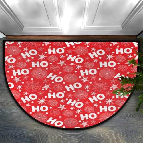 GeMeFv Tappeto di Natale rosso semicircolare per porta, antiscivolo, mezzo cerchio, tappetino a mezzaluna per interni ed esterni, cucina, camera da letto, decorazione della casa