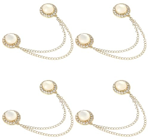 4pcs Magnetic Clothing Clips, Multi-Function Magnetic Button Clips Trendy Imitation Cat's Eye Stone Style with Chain Magnet Clothing Pins Waist Tightener Clip for Hijab Shirt Pants Dress