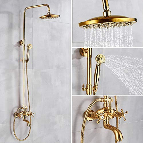 Gold Shower Faucet Bath Shower Mixer Tap 8 Rainfall Gold Shower Head Bath Shower Set W/Hand Shower Bathtub Faucet Wall Mounted,Gold A Style (Gold B Style)