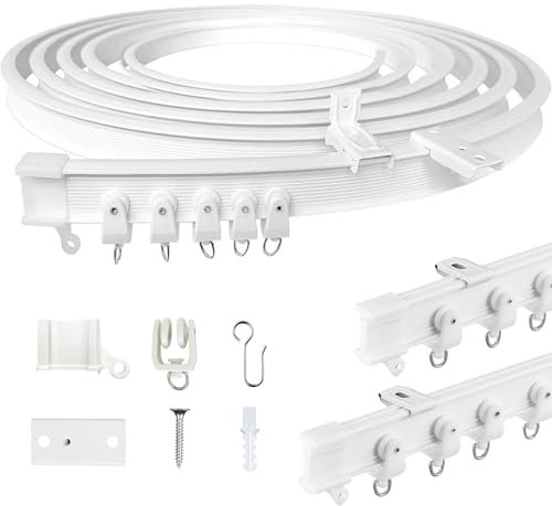 Rail de rideau de plafond flexible de 5 m, rail de rideau incurvé avec roulettes silencieuses, idéal pour fenêtre de douche, séparateur d'espace de camping-car, intimité et décoration de la maison -