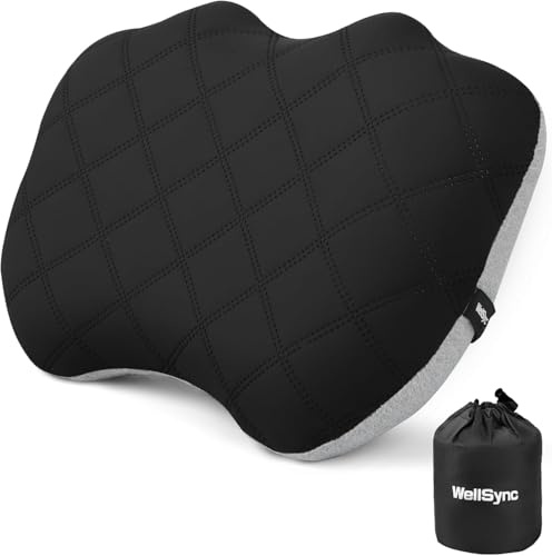 WellSync Cuscino gonfiabile da campeggio ultraleggero, cuscino da spiaggia gonfiabile, cuscino d'aria da viaggio e da trekking, cuscino da viaggio, gonfiabile, ergonomico, silenzioso, antistrappo