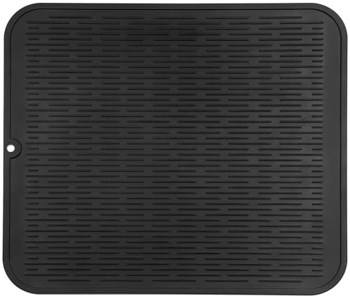 Bibykivn Silikon Abtropfmatte für Geschirr - 65 x 40 cm Abtropfmatte für Geschir, BPA-frei, Geschirr Trockenmatte, Hitzebeständig, rutschfest, Spülmatte Abtropfunterlage, mit Schwamm reinigungsbürste
