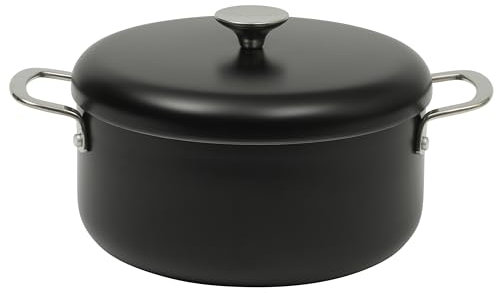 Sur La Table Kitchen Essentials Potluck Porch 5 Quart Aluminum Dutch Oven Pot w/Aluminum Lid PFA Free Ceramic Interior Cookware Pot - Induction - Black