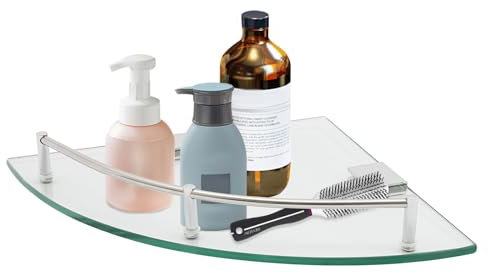 Caskunbsy Wandregal Glas,Dreieckiges Glasregal für das Badezimmer,Glasregal Duschablage,Glasregal, Eckregal aus gehärtetem Glas,für Bad, Küche, Balkon, Wohnzimmer, Toilette