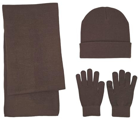 BRUCERIVER Winter Strick Schal Beanie Touchscreen Handschuhe 3PCS Set,Braun