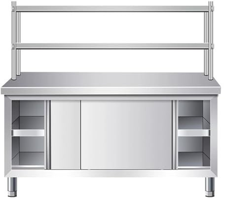 Tavolo da lavoro in acciaio inox con ante scorrevoli, Consolle Multifunzionale per Ristoranti Snack Bar, Banco da Lavoro con Armadio in Acciaio Inox per Cucina, Ristorante, Officina e Garage(80*60*80c
