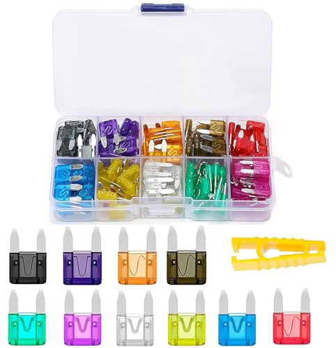 Kit surtido de 100 fusibles de hoja para automóviles, fusibles de hoja profesionales para automóviles (con herramienta extractora) para sustitución de fusibles en coches, autocaravanas, camiones, SUV,